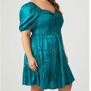 Heart & Hills Metallic Blue Plus Size Puff-Sleeve Mini Tiered Dress Sz 2X